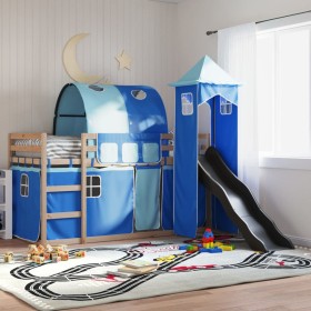 vidaXL Etagenbett mit Rutsche und Gardinen Blau 90x190 cm
