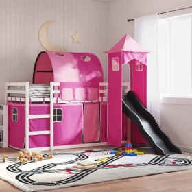 vidaXL Etagenbett mit Rutsche und Gardinen Rosa 80x200 cm