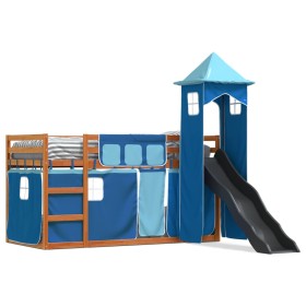 vidaXL Etagenbett mit Rutsche und Gardinen Blau 80x200 cm