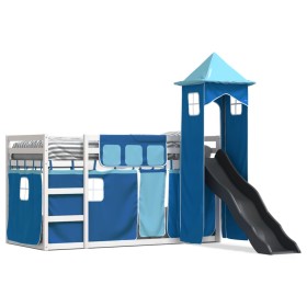 vidaXL Etagenbett mit Rutsche und Gardinen Blau 90x190 cm