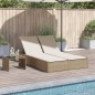 vidaXL Doppel-Sonnenliege mit Auflagen Beige Poly Rattan vidaXL Doppel-Sonnenliege mit Auflagen Beige Poly Rattan