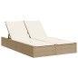 vidaXL Doppel-Sonnenliege mit Auflagen Beige Poly Rattan vidaXL Doppel-Sonnenliege mit Auflagen Beige Poly Rattan