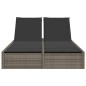 vidaXL Doppel-Sonnenliege mit Kissen Grau Poly Rattan vidaXL Doppel-Sonnenliege mit Kissen Grau Poly Rattan
