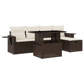 vidaXL 6-tlg. Garten-Sofagarnitur mit Kissen Braun Poly Rattan