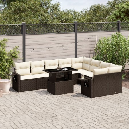 vidaXL 10-tlg. Garten-Sofagarnitur mit Kissen Braun Poly Rattan