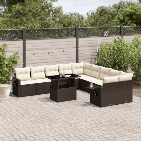 vidaXL 11-tlg. Garten-Sofagarnitur mit Kissen Braun Poly Rattan