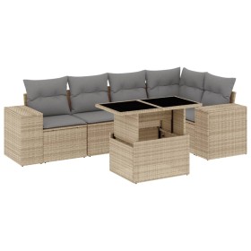 vidaXL 6-tlg. Garten-Sofagarnitur mit Kissen Beige Poly Rattan