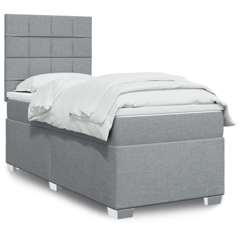 vidaXL Boxspringbett mit Matratze Hellgrau 90x200 cm Stoff vidaXL Boxspringbett mit Matratze Hellgrau 90x200 cm Stoff