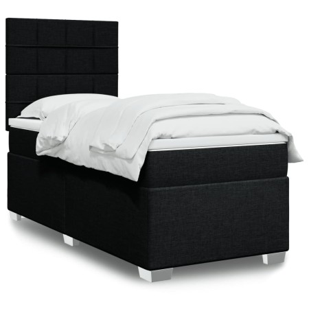 vidaXL Boxspringbett mit Matratze Schwarz 90x200 cm Stoff