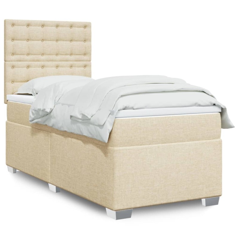 vidaXL Boxspringbett mit Matratze Creme 90x200 cm Stoff vidaXL Boxspringbett mit Matratze Creme 90x200 cm Stoff