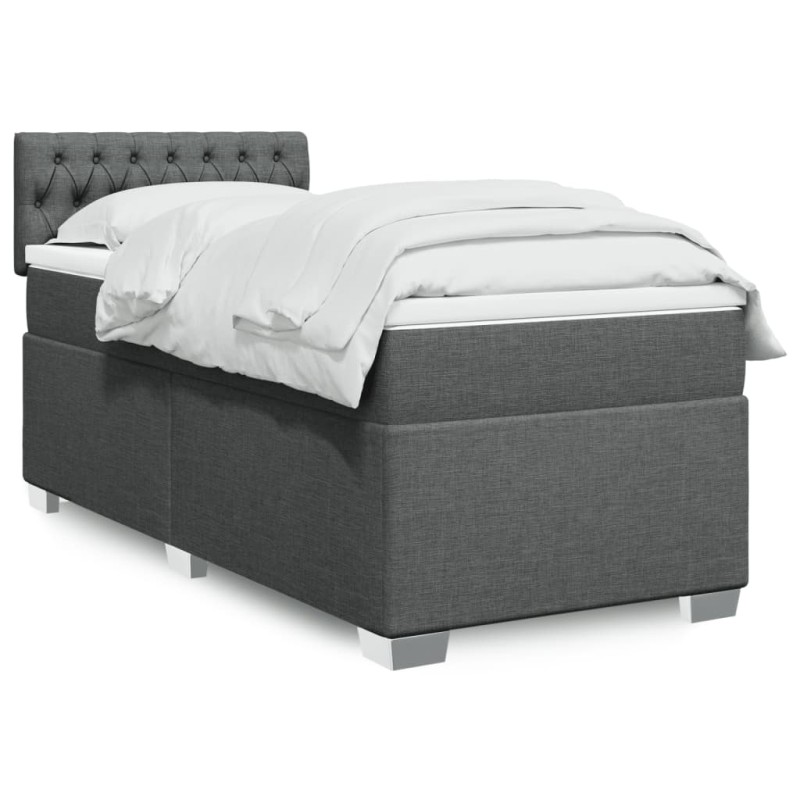 vidaXL Boxspringbett mit Matratze Dunkelgrau 90x190 cm Stoff vidaXL Boxspringbett mit Matratze Dunkelgrau 90x190 cm Stoff