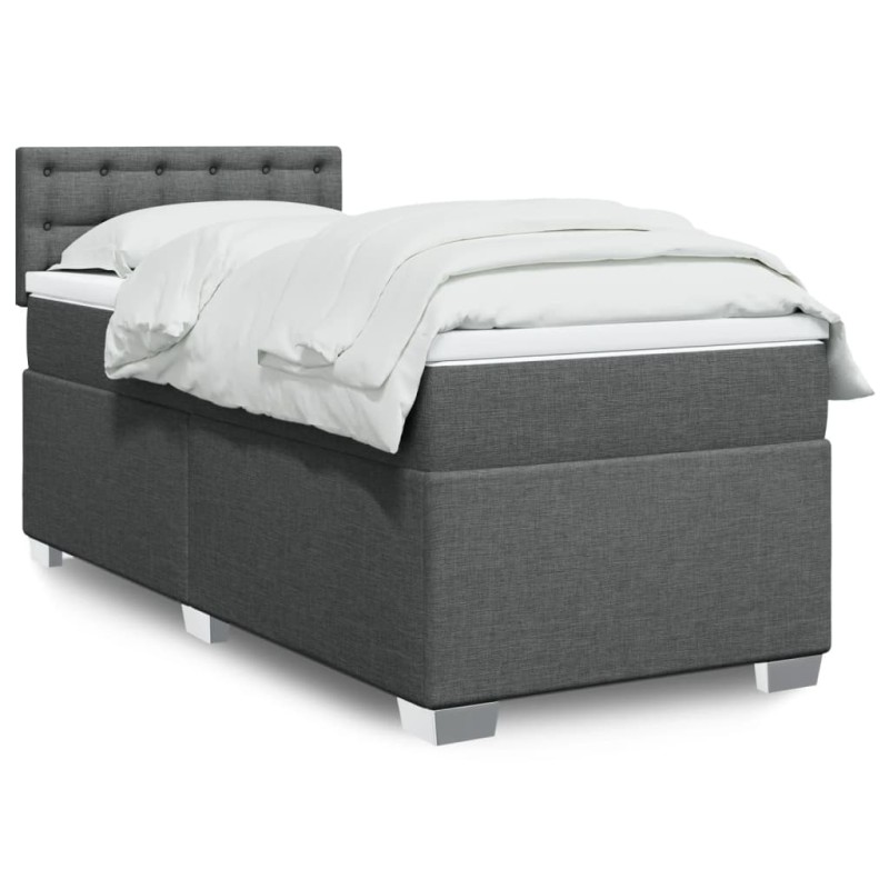 vidaXL Boxspringbett mit Matratze Dunkelgrau 90x190 cm Stoff vidaXL Boxspringbett mit Matratze Dunkelgrau 90x190 cm Stoff