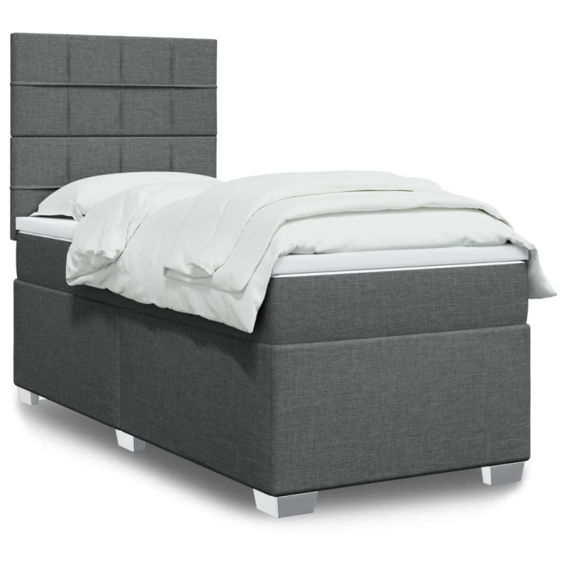 vidaXL Boxspringbett mit Matratze Dunkelgrau 100x200 cm Stoff vidaXL Boxspringbett mit Matratze Dunkelgrau 100x200 cm Stoff