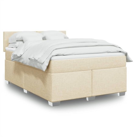 vidaXL Boxspringbett mit Matratze Creme 140x190 cm Stoff