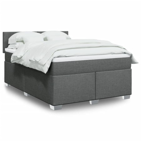 vidaXL Boxspringbett mit Matratze Dunkelgrau 160x200 cm Stoff