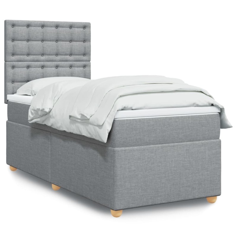 vidaXL Boxspringbett mit Matratze Hellgrau 100x200 cm Stoff vidaXL Boxspringbett mit Matratze Hellgrau 100x200 cm Stoff