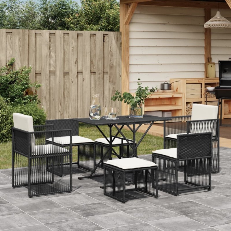 vidaXL 7-tlg. Garten-Essgruppe mit Kissen Schwarz Poly Rattan vidaXL 7-tlg. Garten-Essgruppe mit Kissen Schwarz Poly Rattan