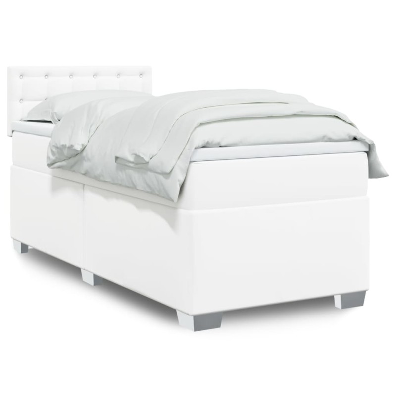 vidaXL Boxspringbett mit Matratze Weiß 90x200 cm Kunstleder vidaXL Boxspringbett mit Matratze Weiß 90x200 cm Kunstleder