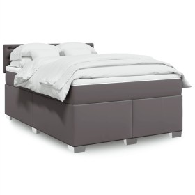 vidaXL Boxspringbett mit Matratze Grau 140x200 cm Kunstleder