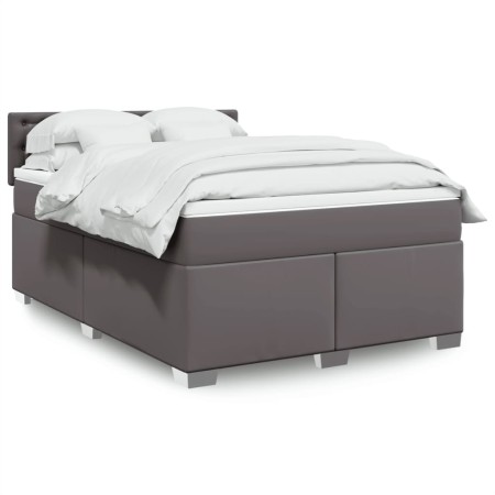 vidaXL Boxspringbett mit Matratze Grau 140x200 cm Kunstleder