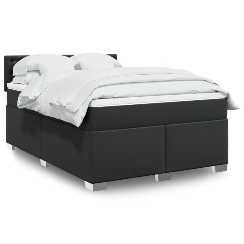 vidaXL Boxspringbett mit Matratze Schwarz 140x200 cm Kunstleder vidaXL Boxspringbett mit Matratze Schwarz 140x200 cm Kunstleder