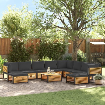 vidaXL 11-tlg. Garten-Sofagarnitur mit Kissen Massivholz Akazie