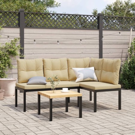 vidaXL Gartenbänke mit Kissen 2 Stk. Schwarz Pulverbeschichteter Stahl