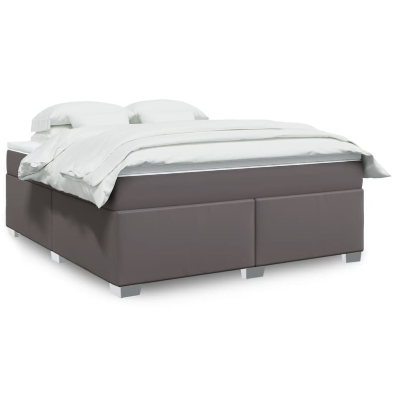 vidaXL Boxspringbett mit Matratze Grau 180x200 cm Kunstleder vidaXL Boxspringbett mit Matratze Grau 180x200 cm Kunstleder