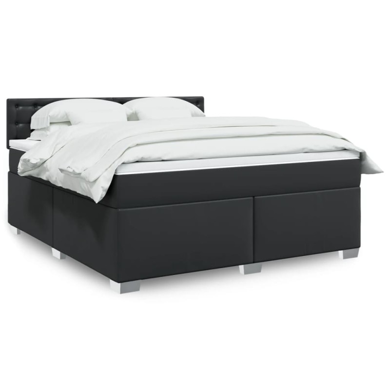 vidaXL Boxspringbett mit Matratze Schwarz 180x200 cm Kunstleder vidaXL Boxspringbett mit Matratze Schwarz 180x200 cm Kunstleder