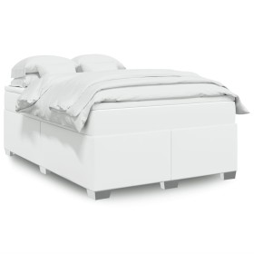 vidaXL Boxspringbett mit Matratze Weiß 140x200 cm Kunstleder