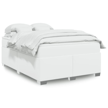vidaXL Boxspringbett mit Matratze Weiß 140x200 cm Kunstleder