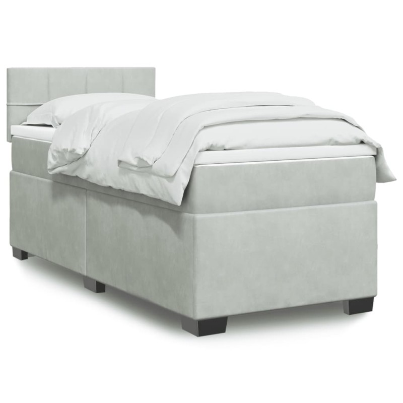 vidaXL Boxspringbett mit Matratze Hellgrau 90x200 cm Samt vidaXL Boxspringbett mit Matratze Hellgrau 90x200 cm Samt