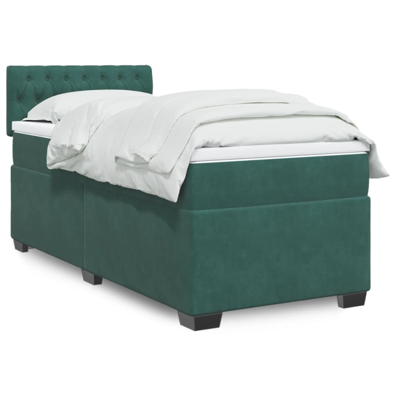 vidaXL Boxspringbett mit Matratze Dunkelgrün 100x200 cm Samt vidaXL Boxspringbett mit Matratze Dunkelgrün 100x200 cm Samt