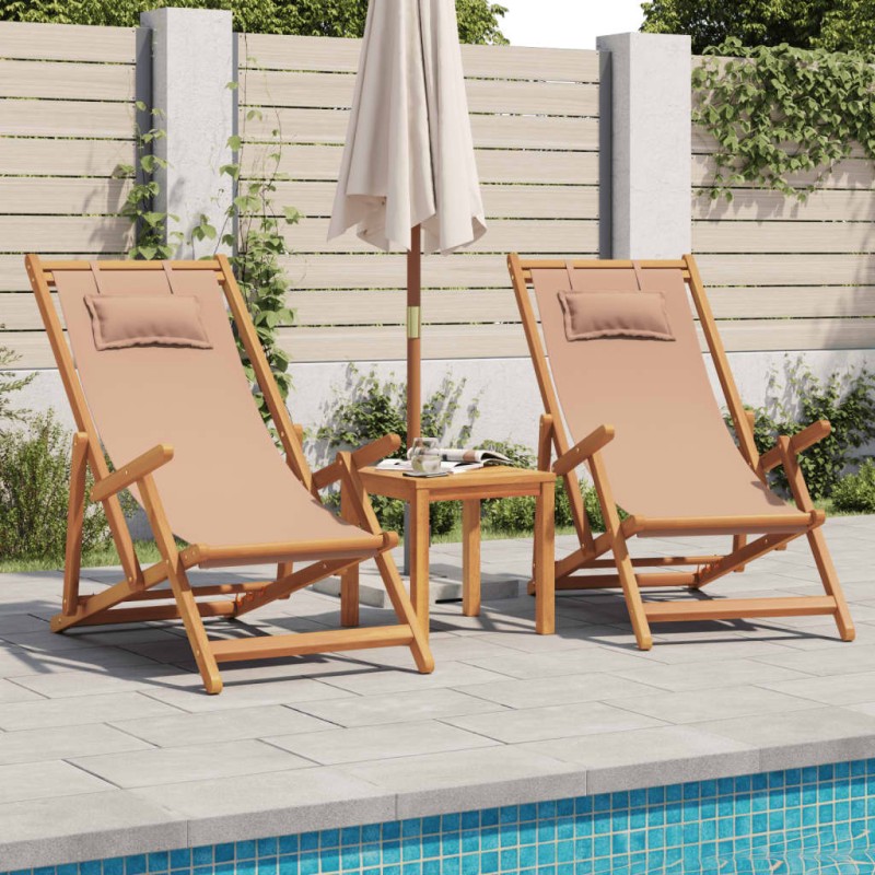 vidaXL Strandstühle 2 Stk. Klappbar Taupe Stoff und Massivholz vidaXL Strandstühle 2 Stk. Klappbar Taupe Stoff und Massivholz