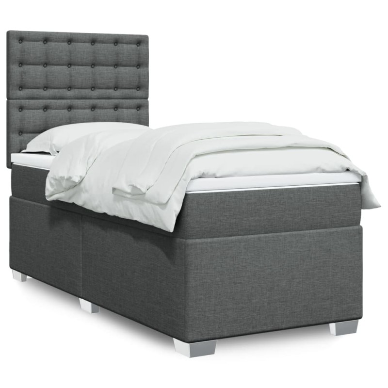 vidaXL Boxspringbett mit Matratze Dunkelgrau 90x200 cm Stoff vidaXL Boxspringbett mit Matratze Dunkelgrau 90x200 cm Stoff