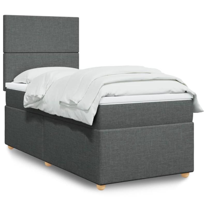 vidaXL Boxspringbett mit Matratze Dunkelgrau 90x190 cm Stoff vidaXL Boxspringbett mit Matratze Dunkelgrau 90x190 cm Stoff
