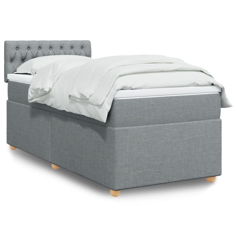 vidaXL Boxspringbett mit Matratze Hellgrau 90x200 cm Stoff vidaXL Boxspringbett mit Matratze Hellgrau 90x200 cm Stoff
