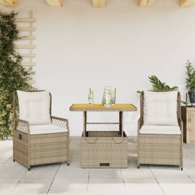 vidaXL 3-tlg. Garten-Essgruppe mit Kissen Beige Poly Rattan
