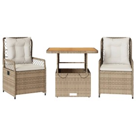 vidaXL 3-tlg. Garten-Essgruppe mit Kissen Beige Poly Rattan