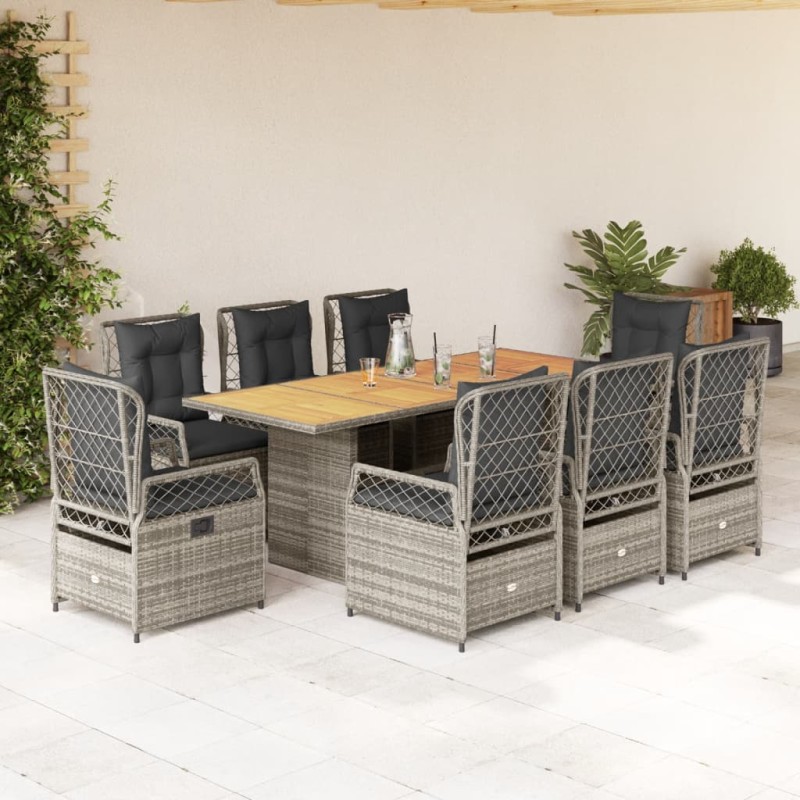vidaXL 9-tlg. Garten-Essgruppe mit Kissen Grau Poly Rattan vidaXL 9-tlg. Garten-Essgruppe mit Kissen Grau Poly Rattan