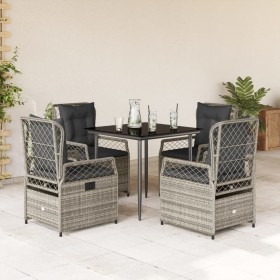 vidaXL 5-tlg. Garten-Essgruppe mit Kissen Grau Poly Rattan