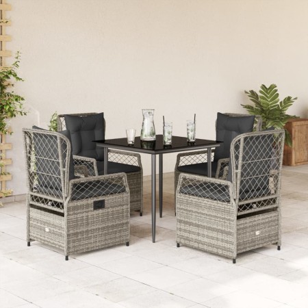 vidaXL 5-tlg. Garten-Essgruppe mit Kissen Grau Poly Rattan