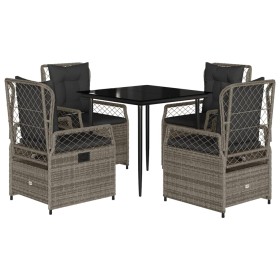 vidaXL 5-tlg. Garten-Essgruppe mit Kissen Grau Poly Rattan