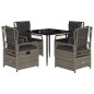 vidaXL 5-tlg. Garten-Essgruppe mit Kissen Grau Poly Rattan