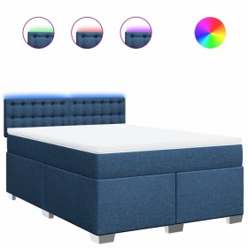 vidaXL Boxspringbett mit Matratze Blau 140x200 cm Stoff