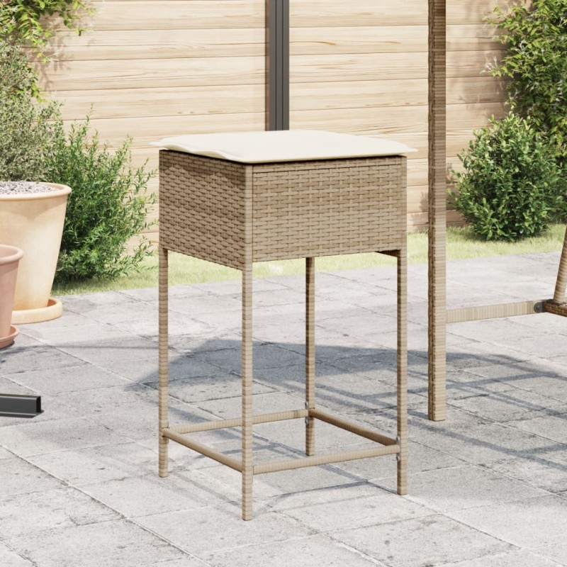 vidaXL Garten-Barhocker mit Kissen 2 Stk. Beige Poly Rattan vidaXL Garten-Barhocker mit Kissen 2 Stk. Beige Poly Rattan