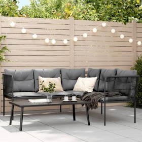vidaXL Garten-Sofagarnitur mit Kissen Schwarz Stahl und Textilene