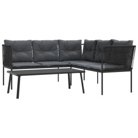 vidaXL Garten-Sofagarnitur mit Kissen Schwarz Stahl und Textilene