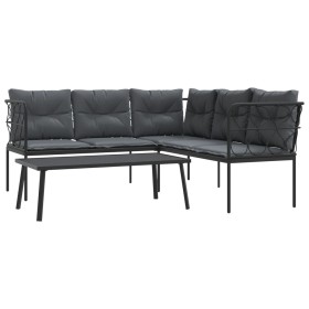 vidaXL Garten-Sofagarnitur mit Kissen Schwarz Stahl und Textilene