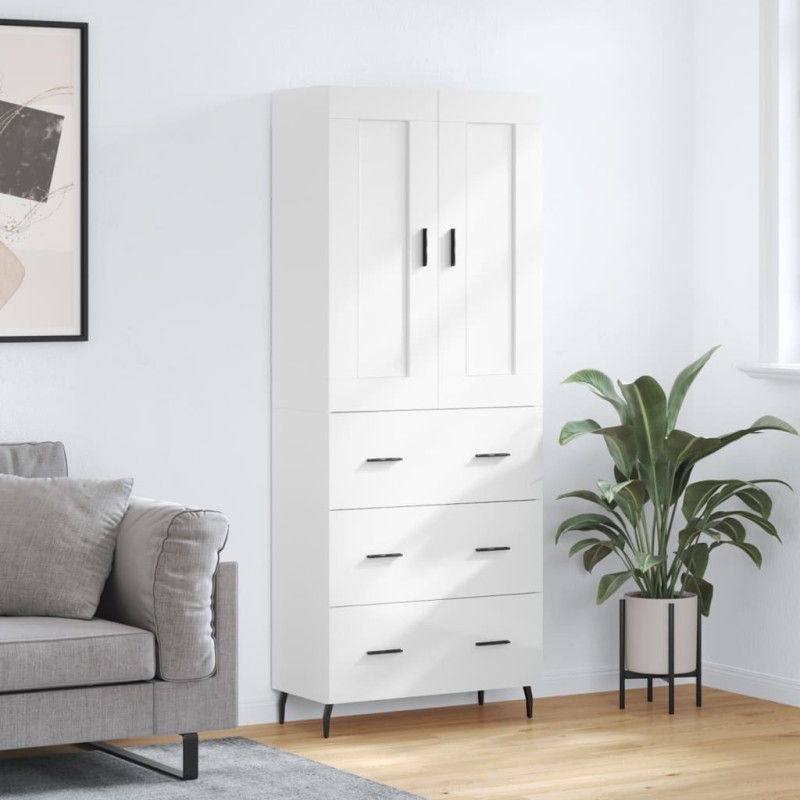 Highboard Hochglanz-Weiß 69,5x34x180 cm Holzwerkstoff Highboard Hochglanz-Weiß 69,5x34x180 cm Holzwerkstoff